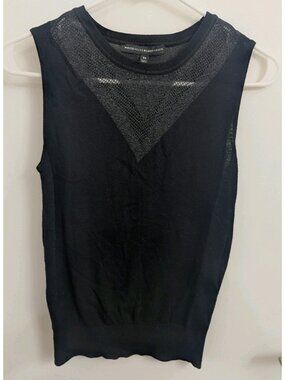 Black Front And Back Illusion V-Neck Mesh Glitter Sweater Tank Top WHBM XS